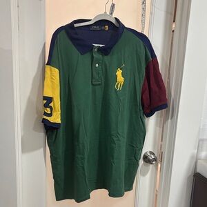 Polo by Ralph Lauren Green Colorblock Polo with Yellow Pony and Navy Accents